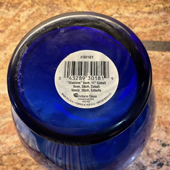 Indiana Glass Cobalt Blue Vintage 11 Inch Illusions Swirl Vase - Picture 5 of 5